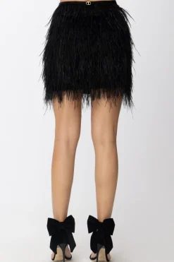 Twin-set Minigonna In Raso con PiumetteNERO