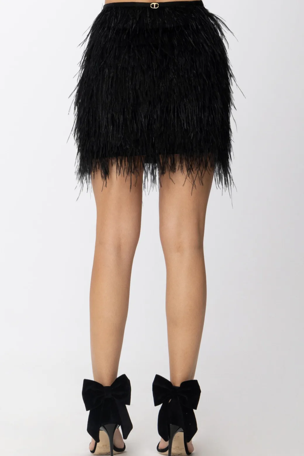 Twin-set Minigonna In Raso con PiumetteNERO