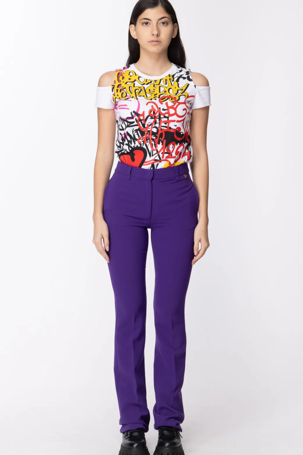 Twin-set Pantaloni a Zampa In CrepeVIBRANT VIOLET