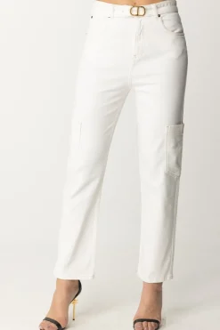 Twin-set Pantaloni Cargo con Cintura LogataDENIM BIANCO