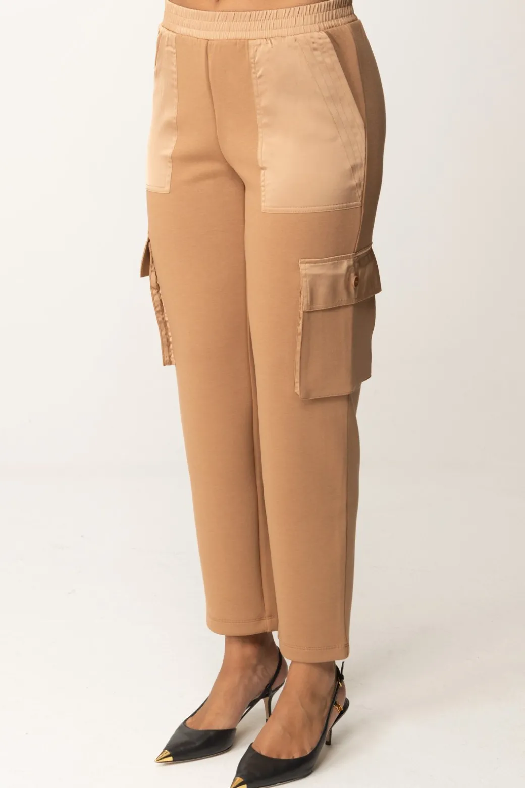 Twin-set Pantaloni Cargo In Scuba e RasoCARAMEL CAMEL