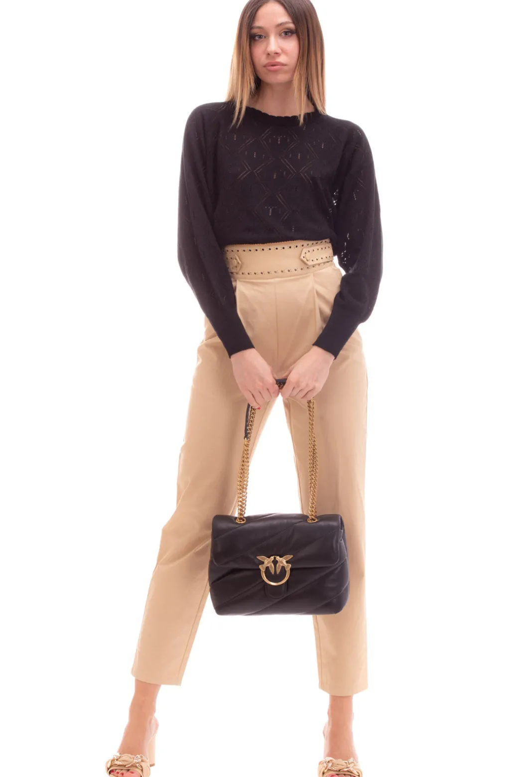 Twin-set Pantaloni con Punto Vita Spalmato e TraforatoCUBAN SAND