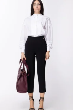 Twin-set Pantaloni con Vita Arricciata e Spacchetti Alla CavigliaNERO