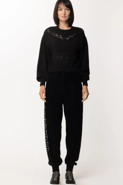 Twin-set Pantaloni In Ciniglia con LogoJACQ.OVAL T NERO/ARGENTO SFUMA