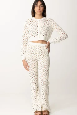 Twin-set Pantaloni In Maglia Crochet a FioriPARCHMENT