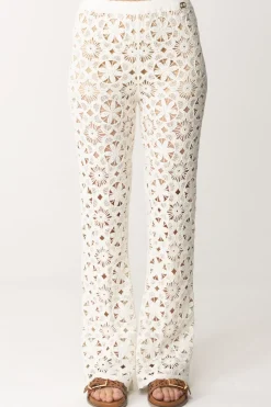 Twin-set Pantaloni In Maglia Crochet a FioriPARCHMENT