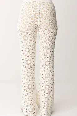Twin-set Pantaloni In Maglia Crochet a FioriPARCHMENT