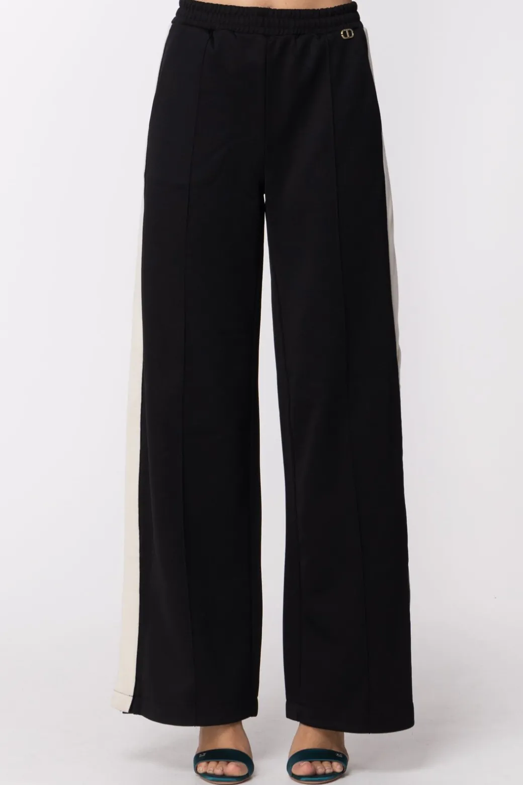 Twin-set Pantaloni Palazzo In MagliaBIC.NERO/NEVE