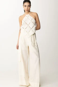 Twin-set Pantaloni Wide Leg con CinturaAVORIO