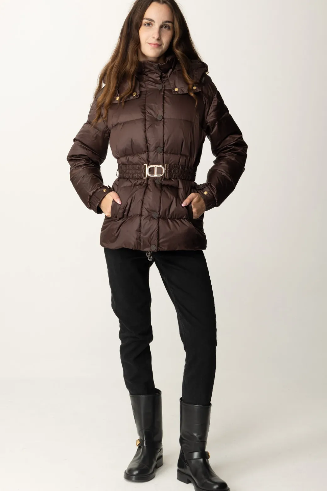 Twin-set Piumino con CinturaCOFFEE CHOCOLATE