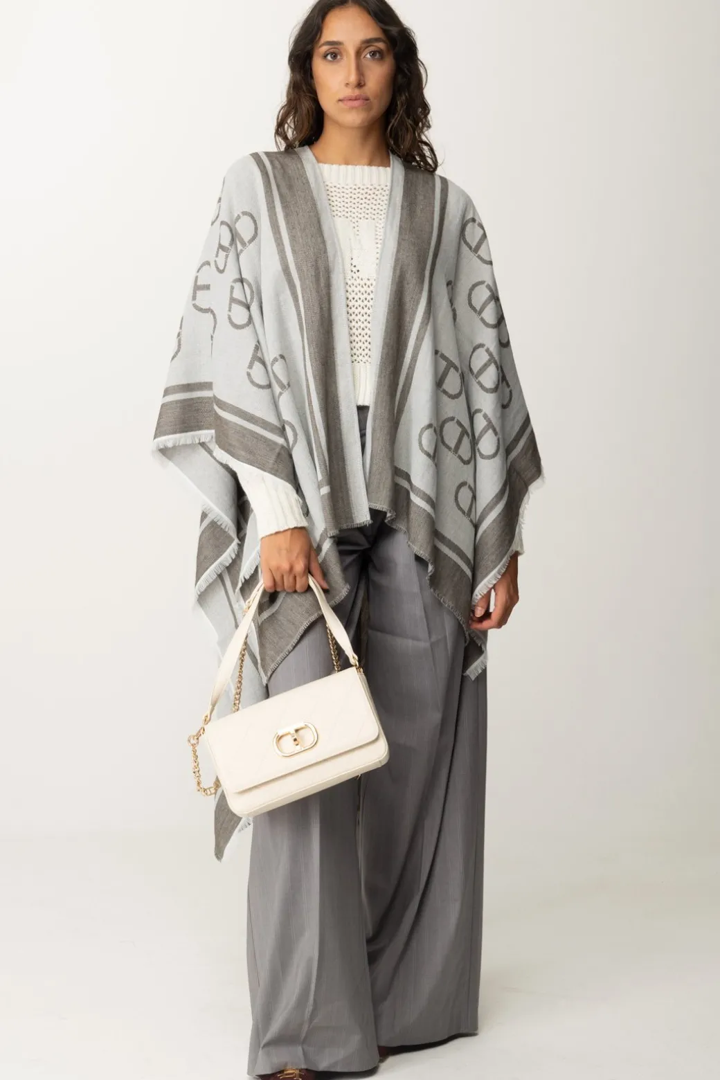 Twin-set Poncho con Stampa LogoJACQ.OVAL T WARM MELANGE GREY