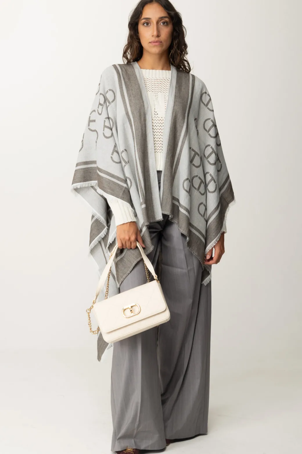 Twin-set Poncho con Stampa LogoJACQ.OVAL T WARM MELANGE GREY