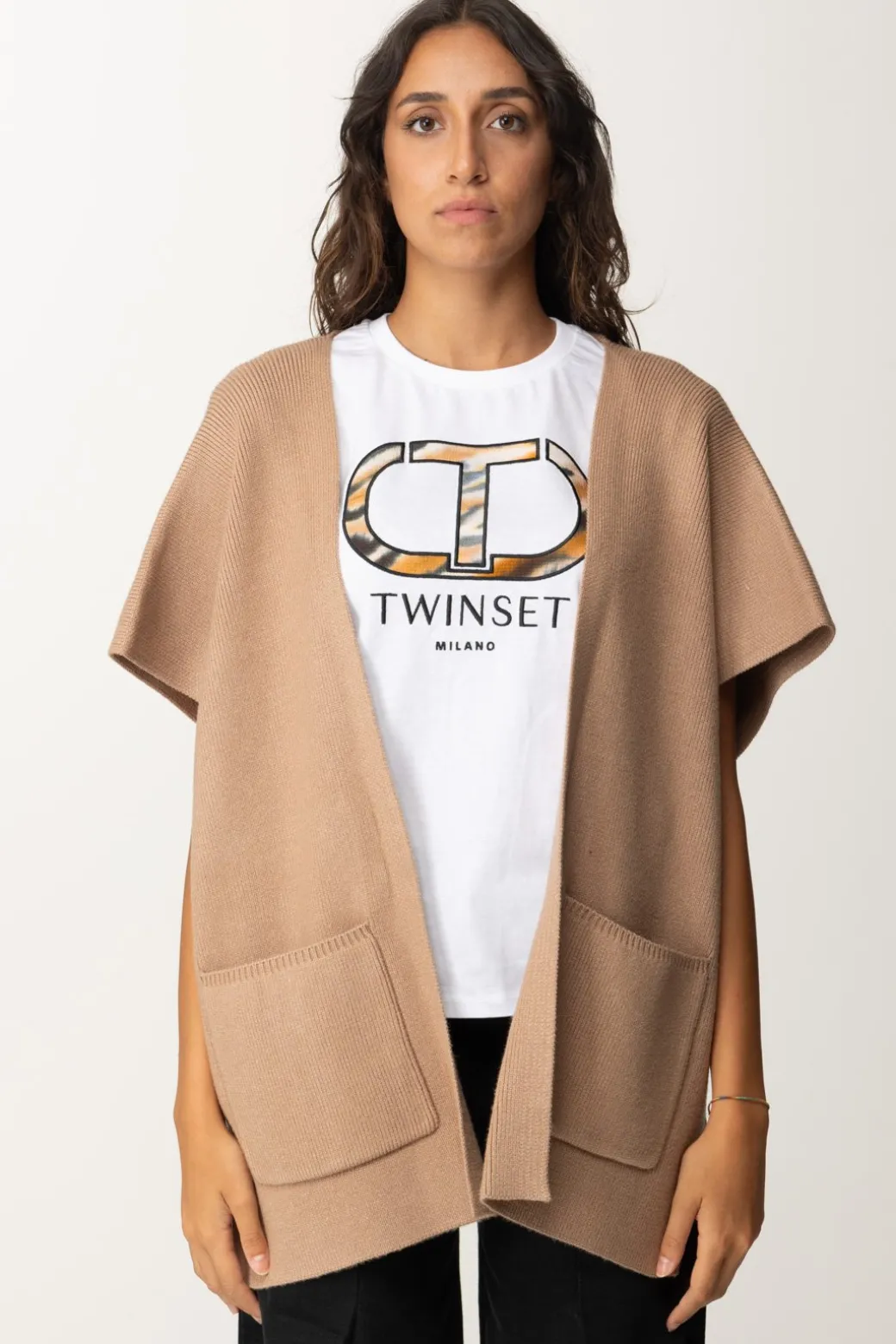 Twin-set Poncho In MagliaSANDY BROWN