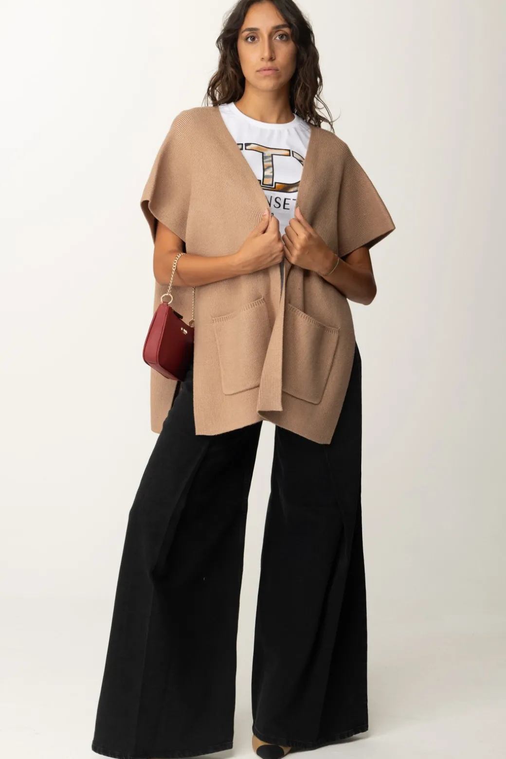 Twin-set Poncho In MagliaSANDY BROWN