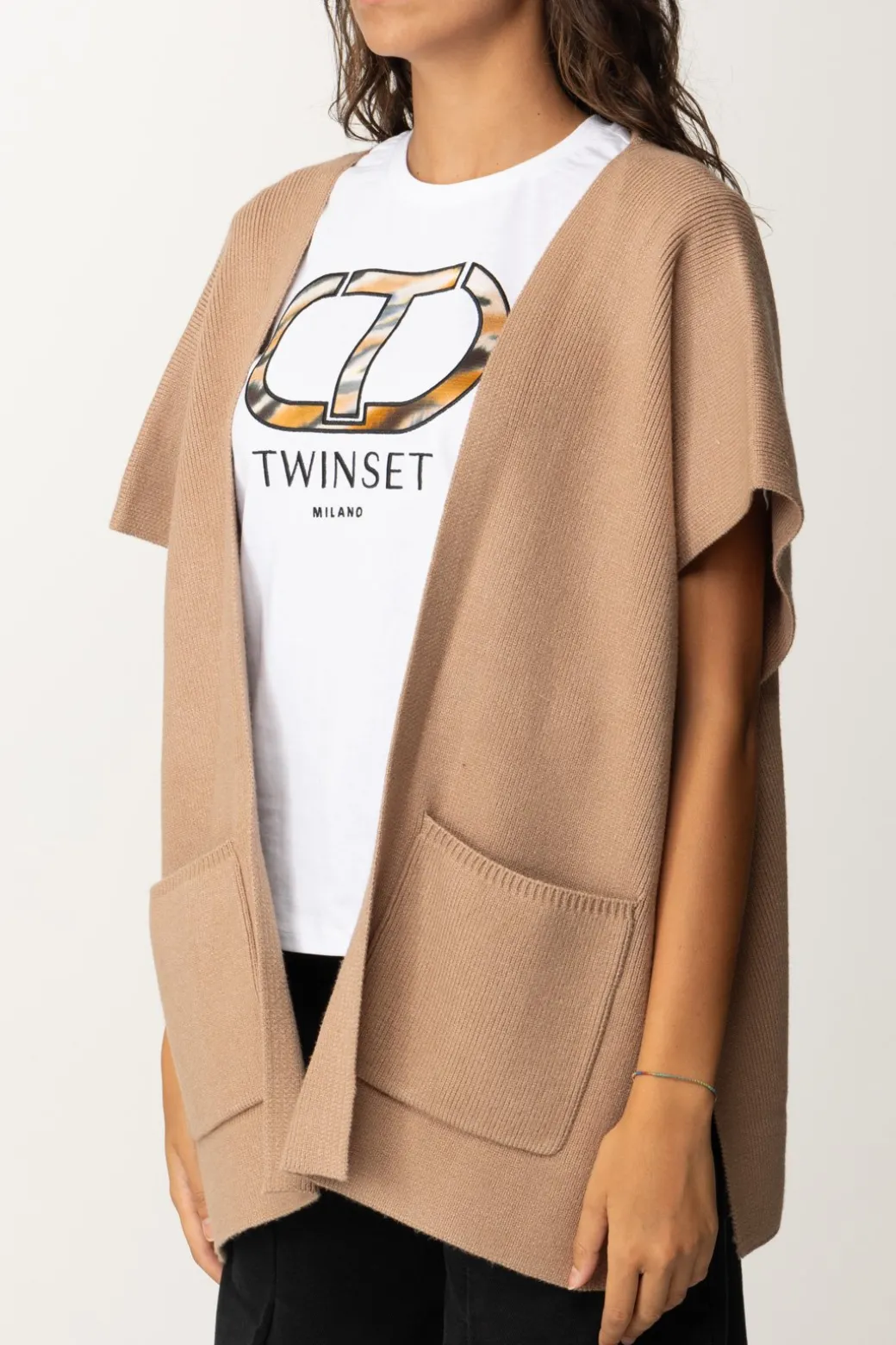 Twin-set Poncho In MagliaSANDY BROWN