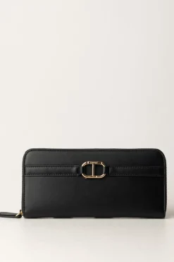 Twin-set Portafogli Zip-around In Similpelle LisciaNERO