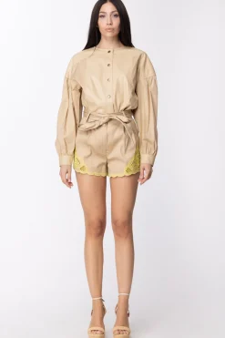 Twin-set Shorts con Inserto In Sangallo e FusciaccaRIC.GIALLO LED/CUBAN SAND