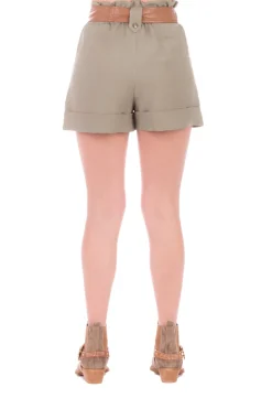 Twin-set Shorts In Canvas con CinturaOIL GREEN