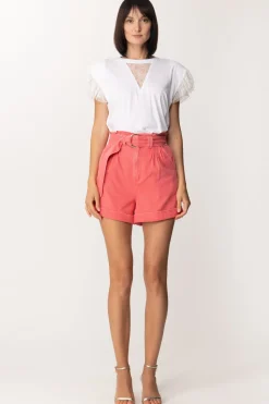 Twin-set Shorts In Cotone con Cintura e RisvoltiROSA SHOCK