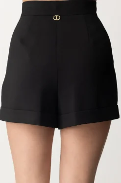 Twin-set Shorts In Crepe con RisvoltinoNERO