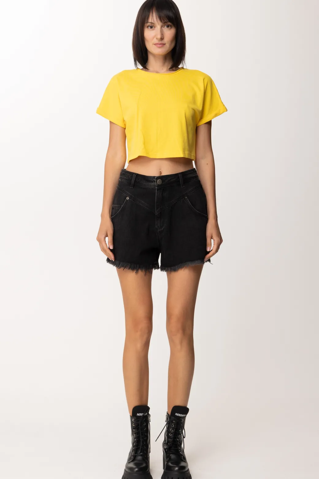 Twin-set Shorts In Jeans con Taglio a VivoDENIM NERO