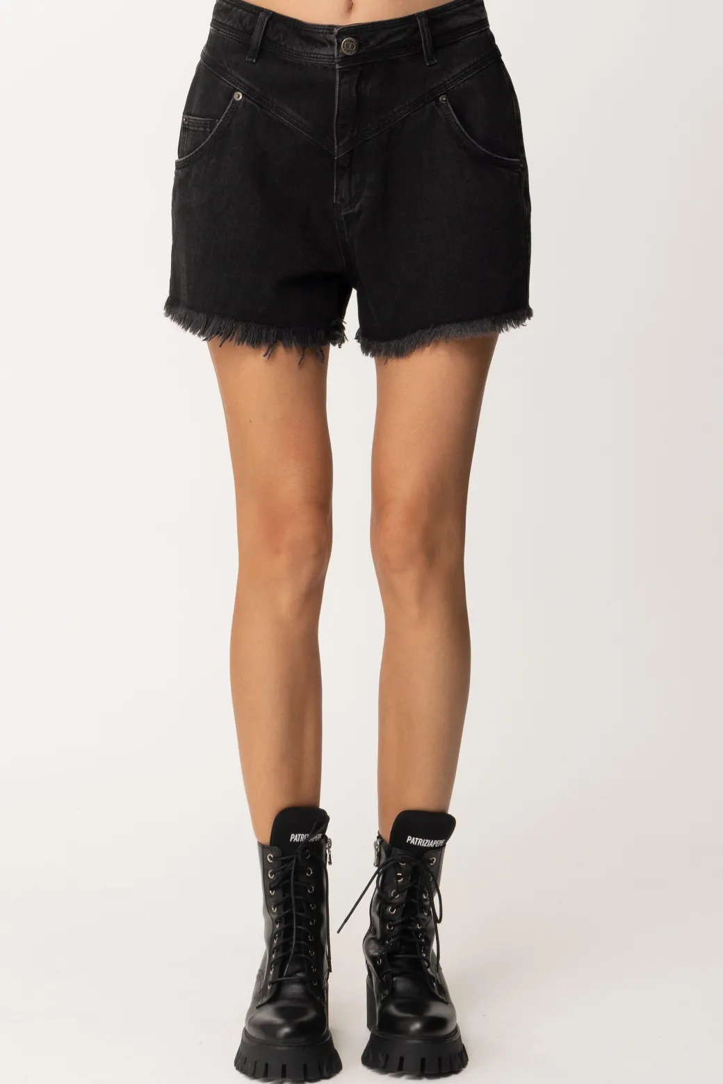 Twin-set Shorts In Jeans con Taglio a VivoDENIM NERO