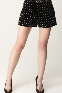 Twin-set Shorts Ricamato con Perle e StrassNERO