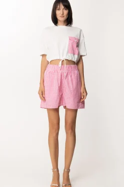 Twin-set Shorts Stampa Vichy In PopelineBIC.OFF WHITE/HOT PINK