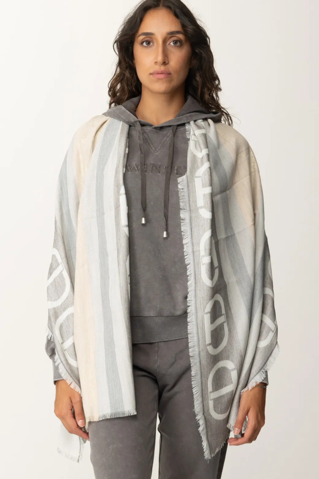 Twin-set Stola con Stampa LogoJACQ.RIGHE NEVE/WARM MELANGE G