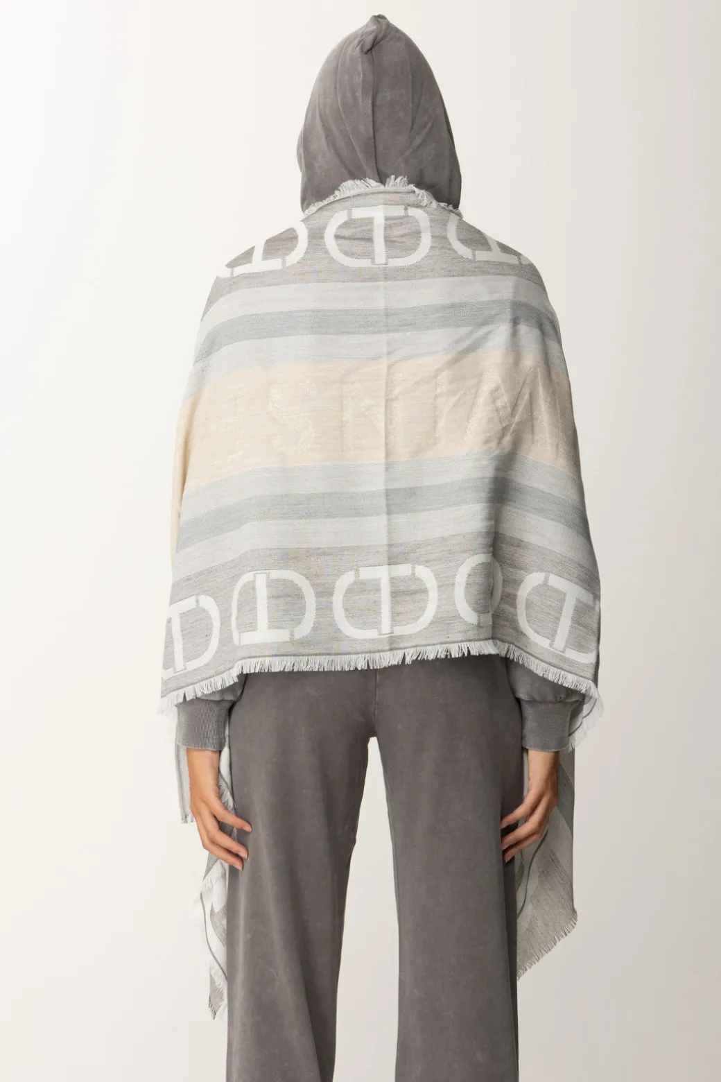 Twin-set Stola con Stampa LogoJACQ.RIGHE NEVE/WARM MELANGE G