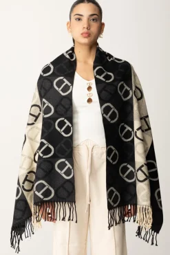 Twin-set Stola In Panno con Stampa LogoJACQ. OVAL T NERO