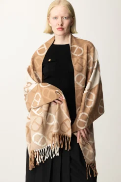 Twin-set Stola In Panno con Stampa LogoJACQ. OVAL T SANDY BROWN