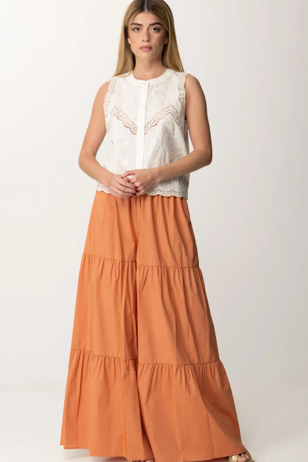 Twin-set Top con Ricami a FioriBIANCO OTTICO