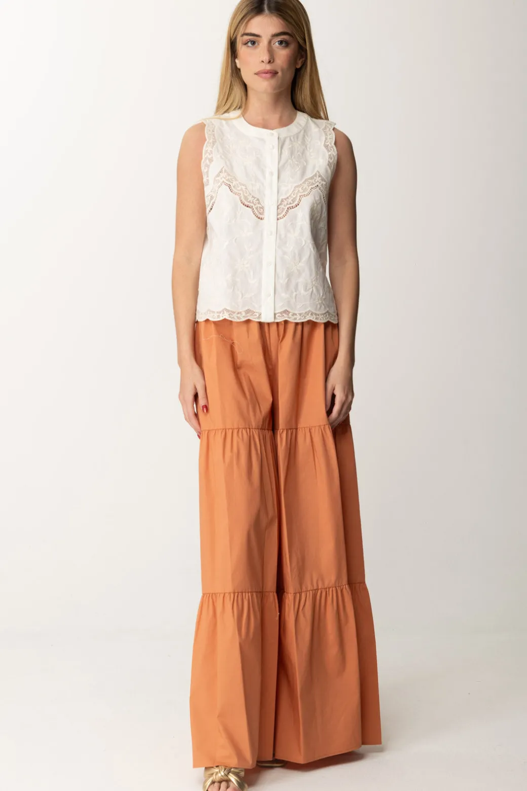 Twin-set Top con Ricami a FioriBIANCO OTTICO