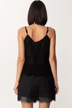 Twin-set Top Crochet con Fondo SmerlatoNERO
