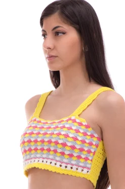 Twin-set Top Crop In Crochet ColoratoMUL.VIVID YELLOW/OFF WHITE/ANG