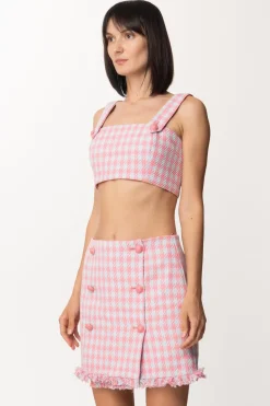 Twin-set Top Crop In Pied De PoulePIED DE POULE HOT PINK/ANGEL