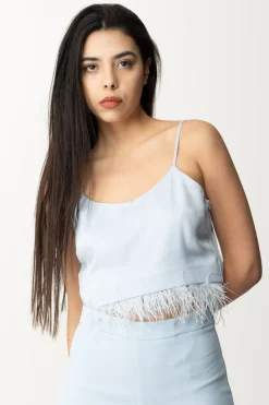 Twin-set Top Crop In Raso con PiumetteBLUE TEAR