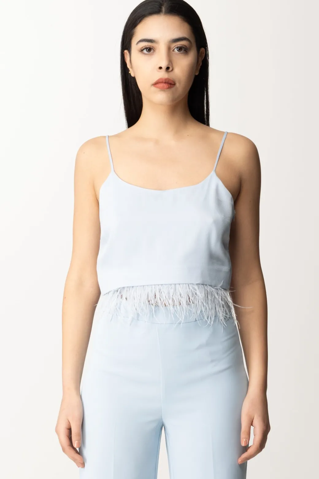 Twin-set Top Crop In Raso con PiumetteBLUE TEAR