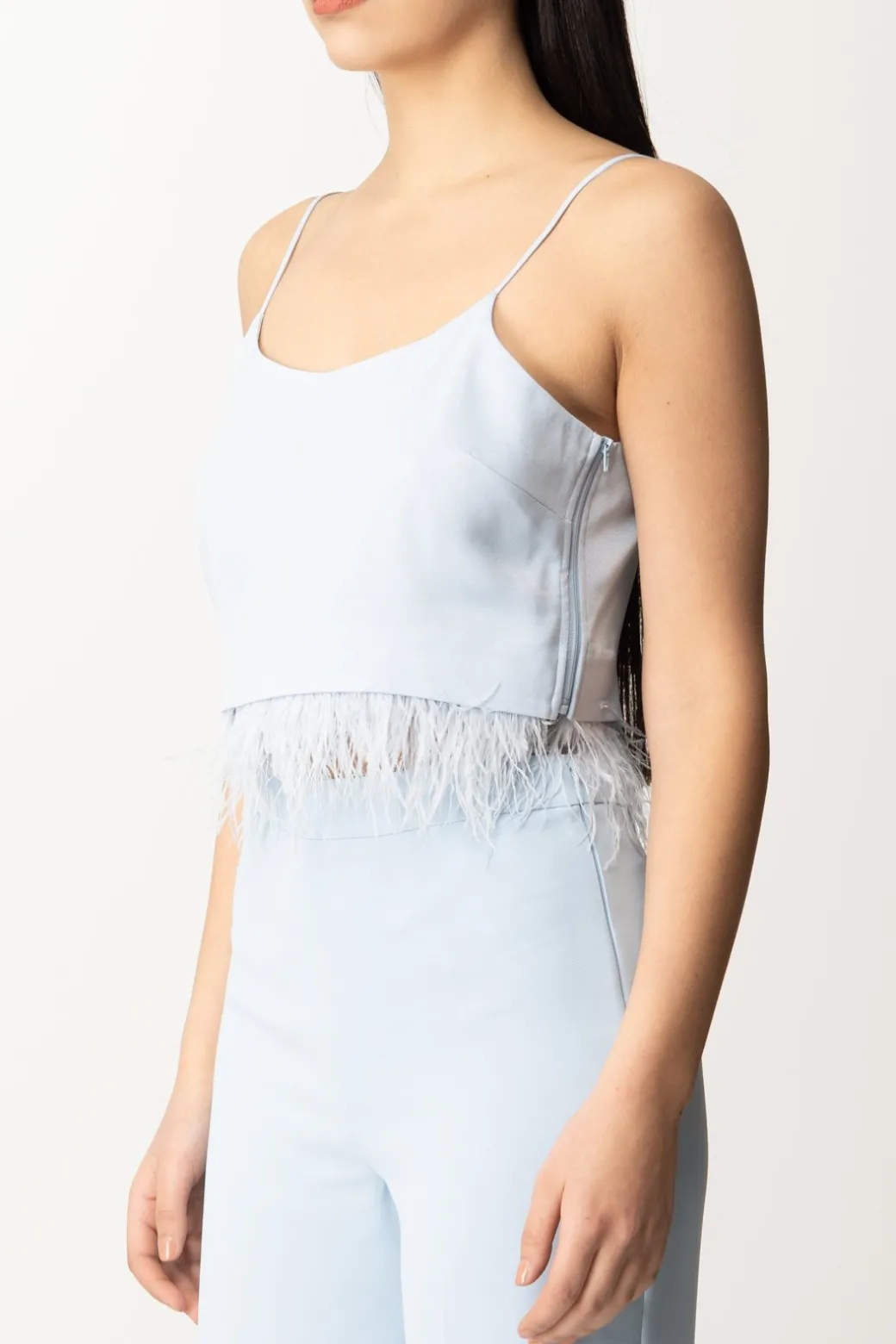 Twin-set Top Crop In Raso con PiumetteBLUE TEAR