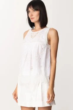 Twin-set Top In Sangallo con Ricamo Di PerlineBIANCO OTTICO