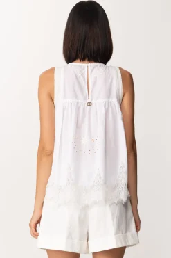Twin-set Top In Sangallo con Ricamo Di PerlineBIANCO OTTICO