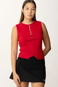 Twin-set Top Smanicato con Dettagli LogatiROSSO VENEZIANO