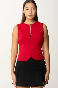 Twin-set Top Smanicato con Dettagli LogatiROSSO VENEZIANO