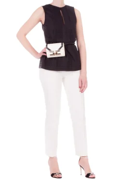 Twin-set Top Smanicato con Plissé e PizzoNERO