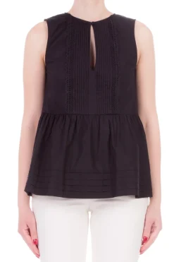 Twin-set Top Smanicato con Plissé e PizzoNERO