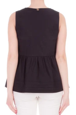 Twin-set Top Smanicato con Plissé e PizzoNERO