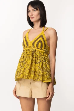 Twin-set Top Stampato con Corpetto CrochetMUL.RUSTIC/VIVID YELLOW
