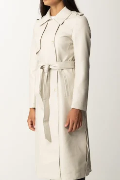 Twin-set Trench Spalmato Doppiopetto con CinturaOLD WHITE