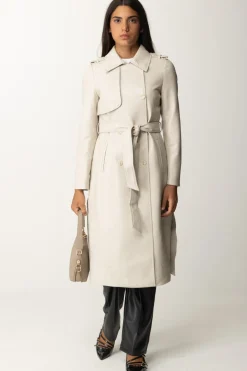 Twin-set Trench Spalmato Doppiopetto con CinturaOLD WHITE